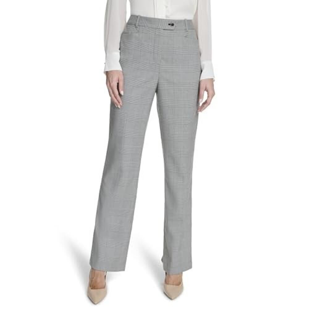 Calvin Klein Suit Pants Womens 8 Gray Houndstooth Plaid Wide Leg Office Wear NWT